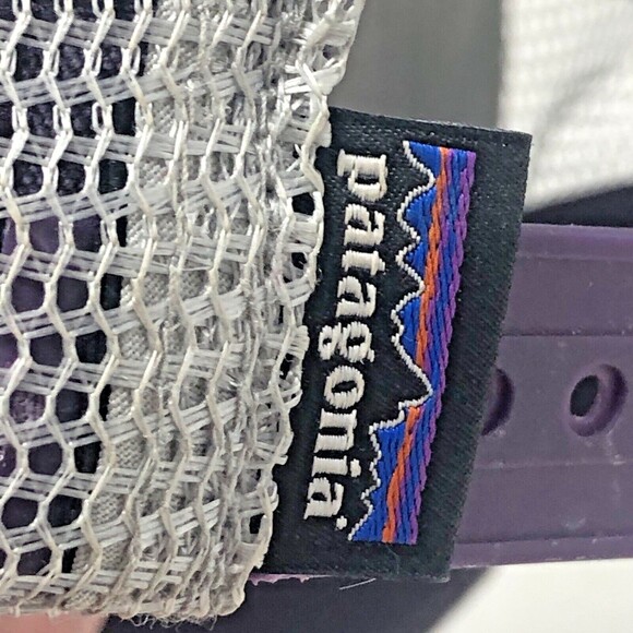 Patagonia Snap Back Trucker Hat Purple Mesh Cap VTG LOGO Patch Outdoors Hiking - Picture 8 of 9